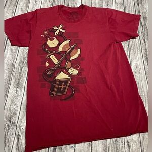 Mens medium red graphic shirt featuring fantasy-themed illustration of a potion